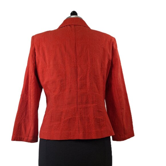 Womens Laura Petites Cotton Jacquard Cropped Blazer Red Suit Jacket Sz 10 - Picture 7 of 15